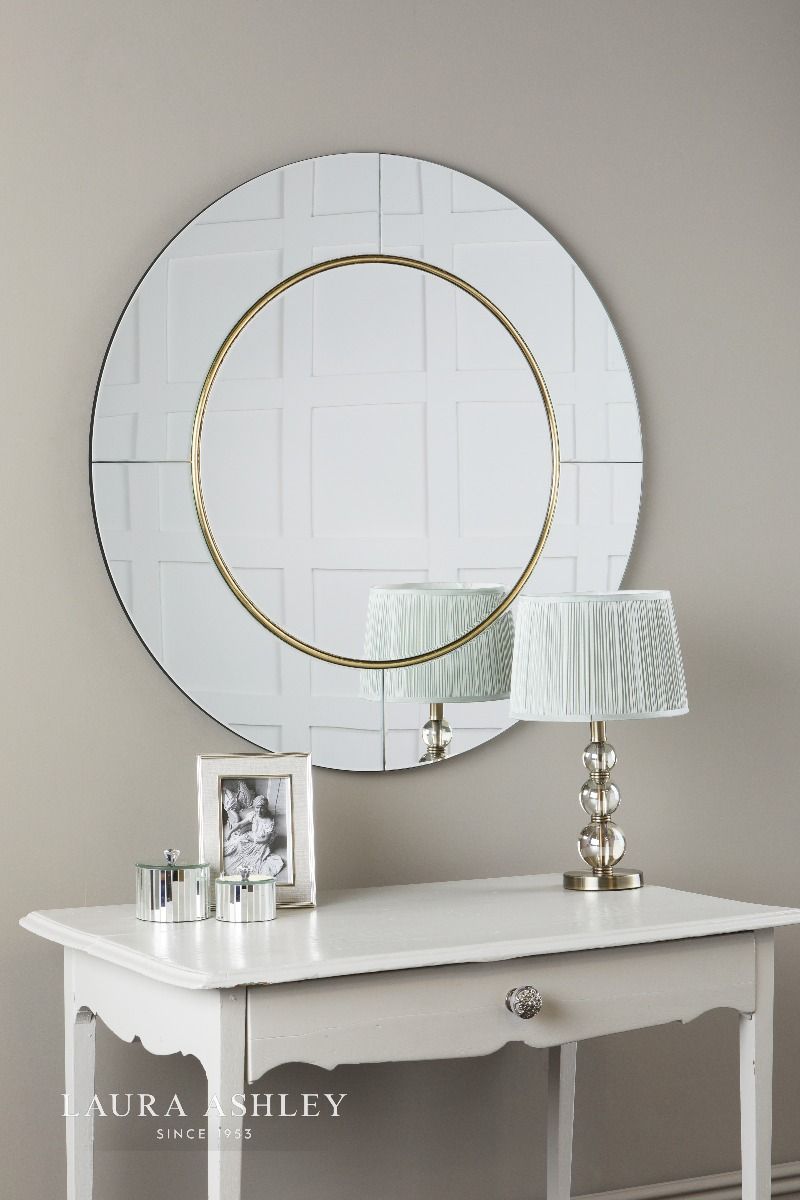 Laura Ashley Maya Round Mirror Mottled GoldDetail 90cm