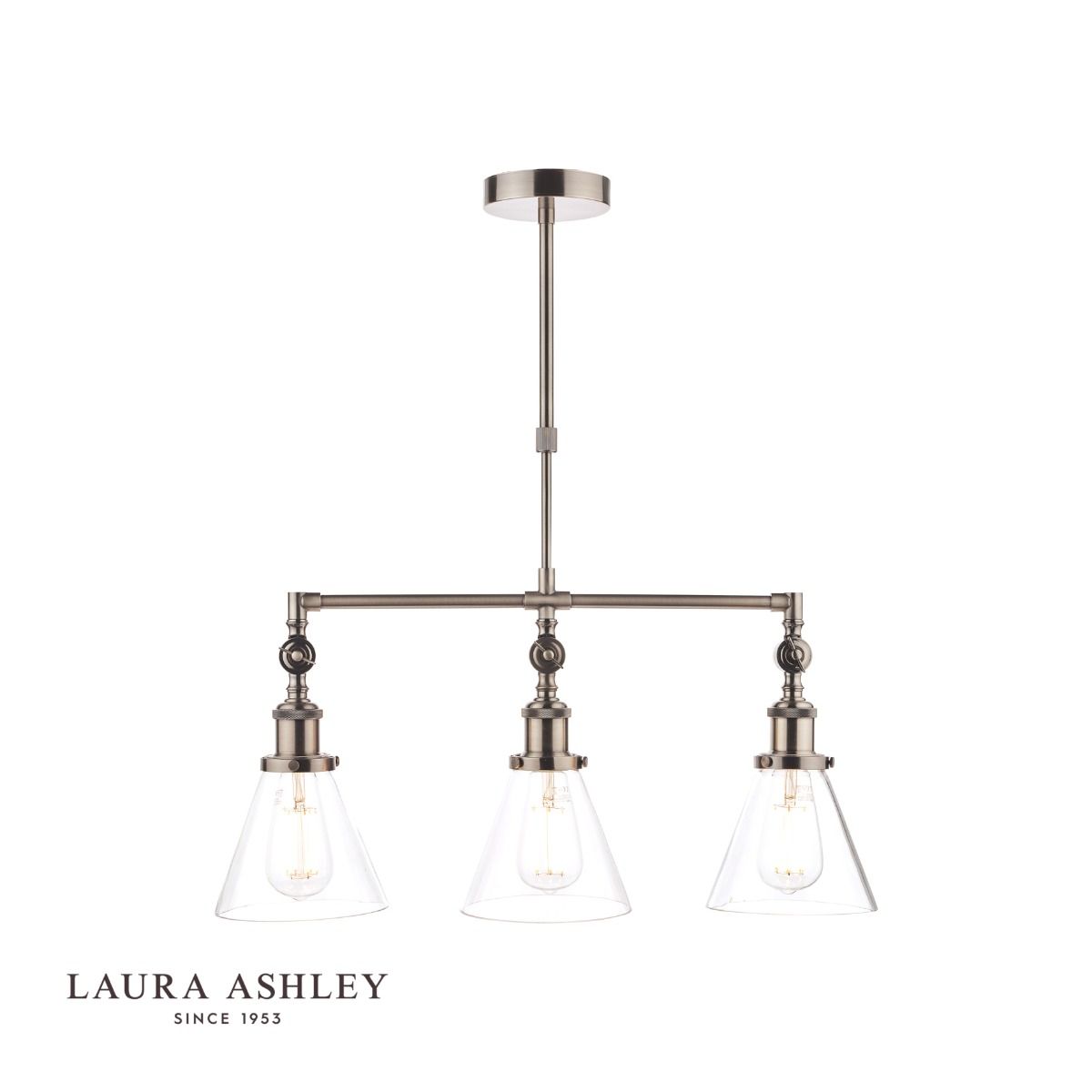 Laura Ashley Isaac 3lt Bar Pendant Satin Nickel Glass