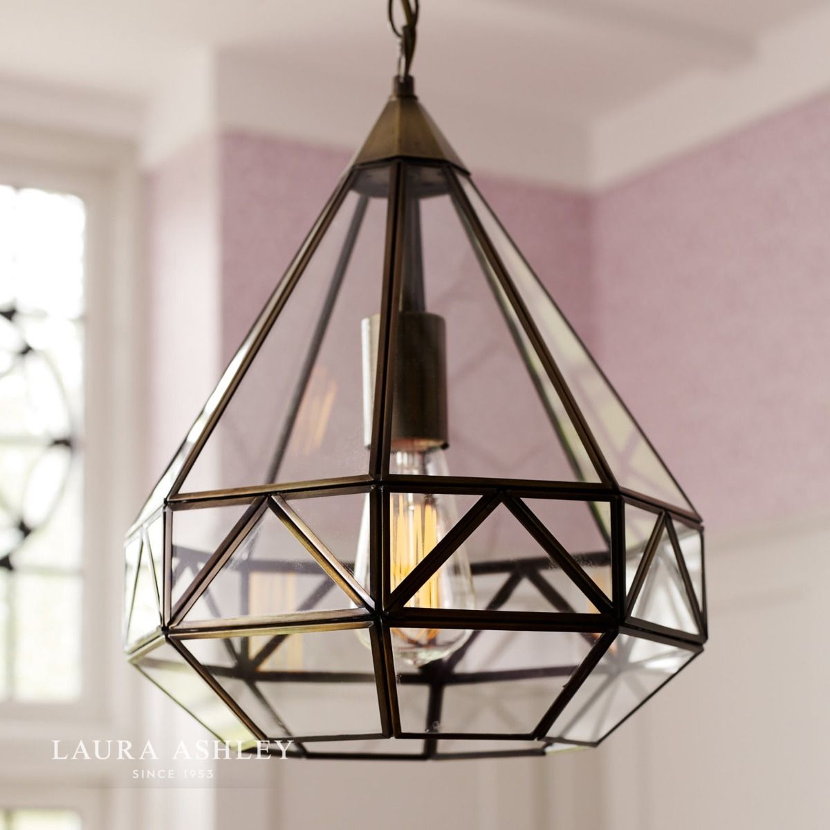 Laura Ashley Zaria Pendant Antique Brass Glass