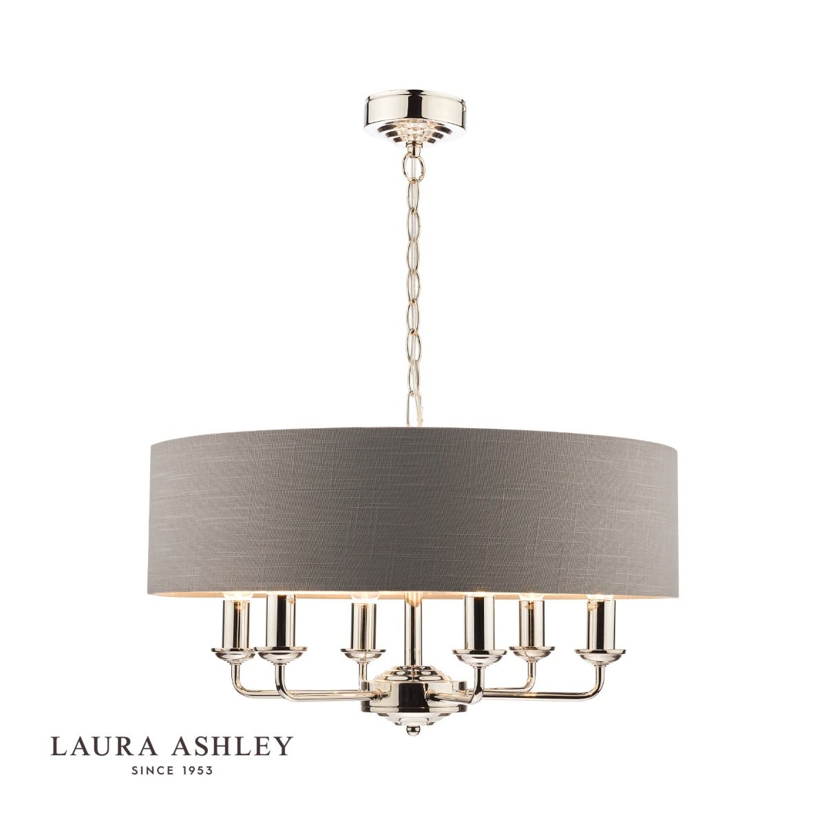 Laura Ashley Sorrento 6 Light Pendant Polished Nickel With Charcoal Shade