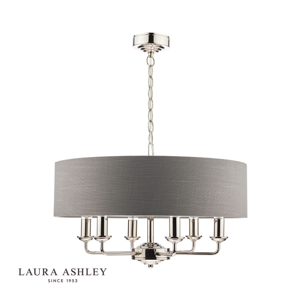 Laura Ashley Sorrento 6 Light Pendant Polished Nickel With Charcoal Shade