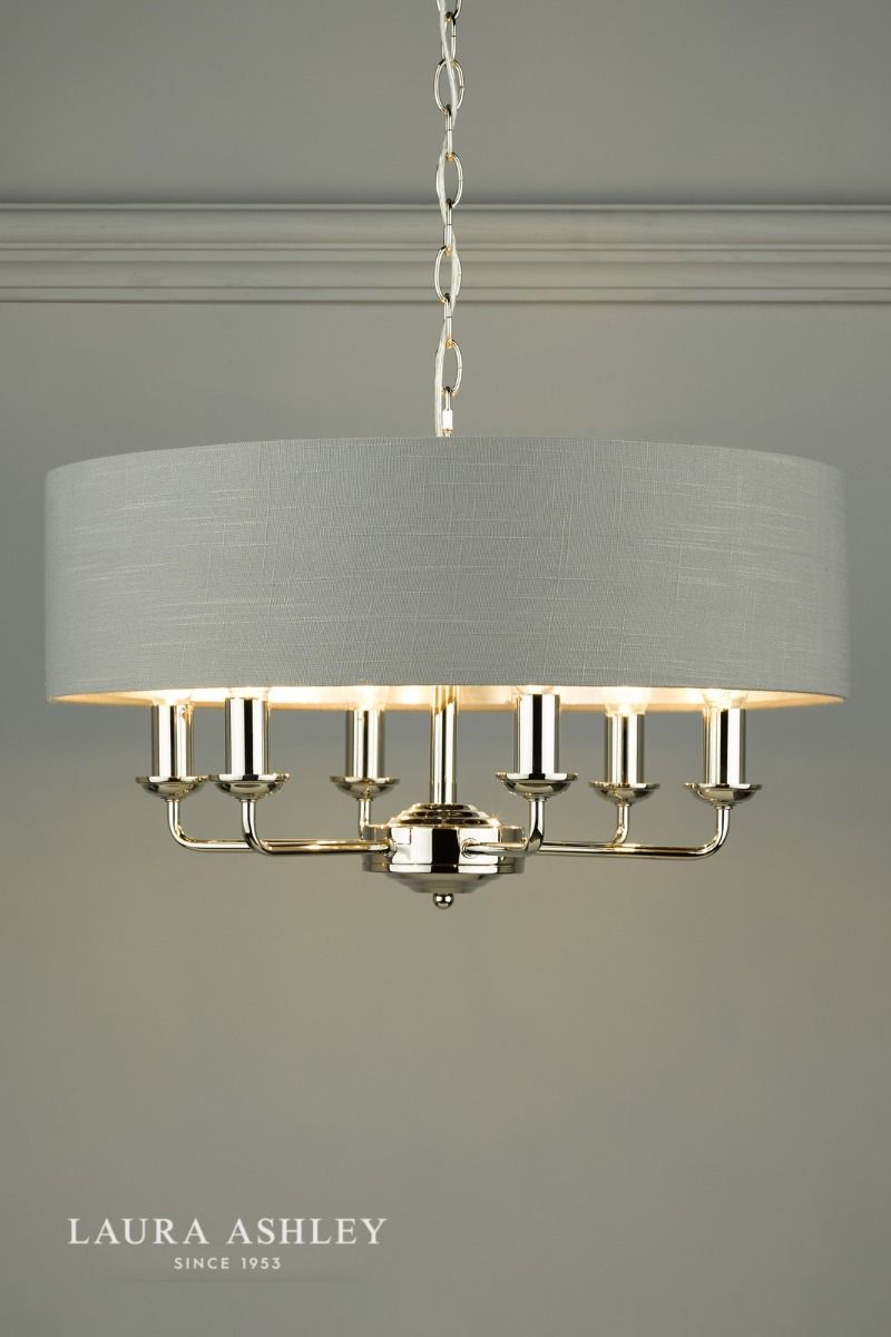 Laura Ashley Sorrento 6 Light Pendant Polished Nickel With Charcoal Shade