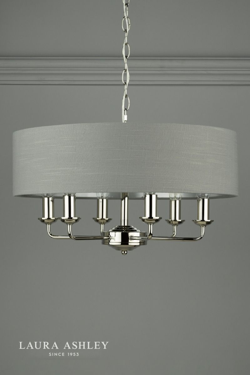 Laura Ashley Sorrento 6 Light Pendant Polished Nickel With Charcoal Shade