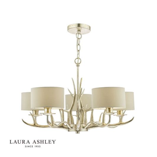 Laura Ashley Mulroy 5lt Antler Chandelier Champagne With Shades