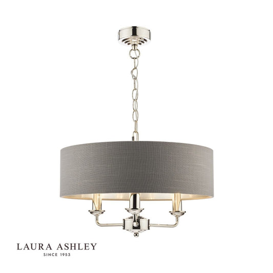 Laura Ashley Sorrento 3 Light Pendant Polished Nickel With Charcoal Shade