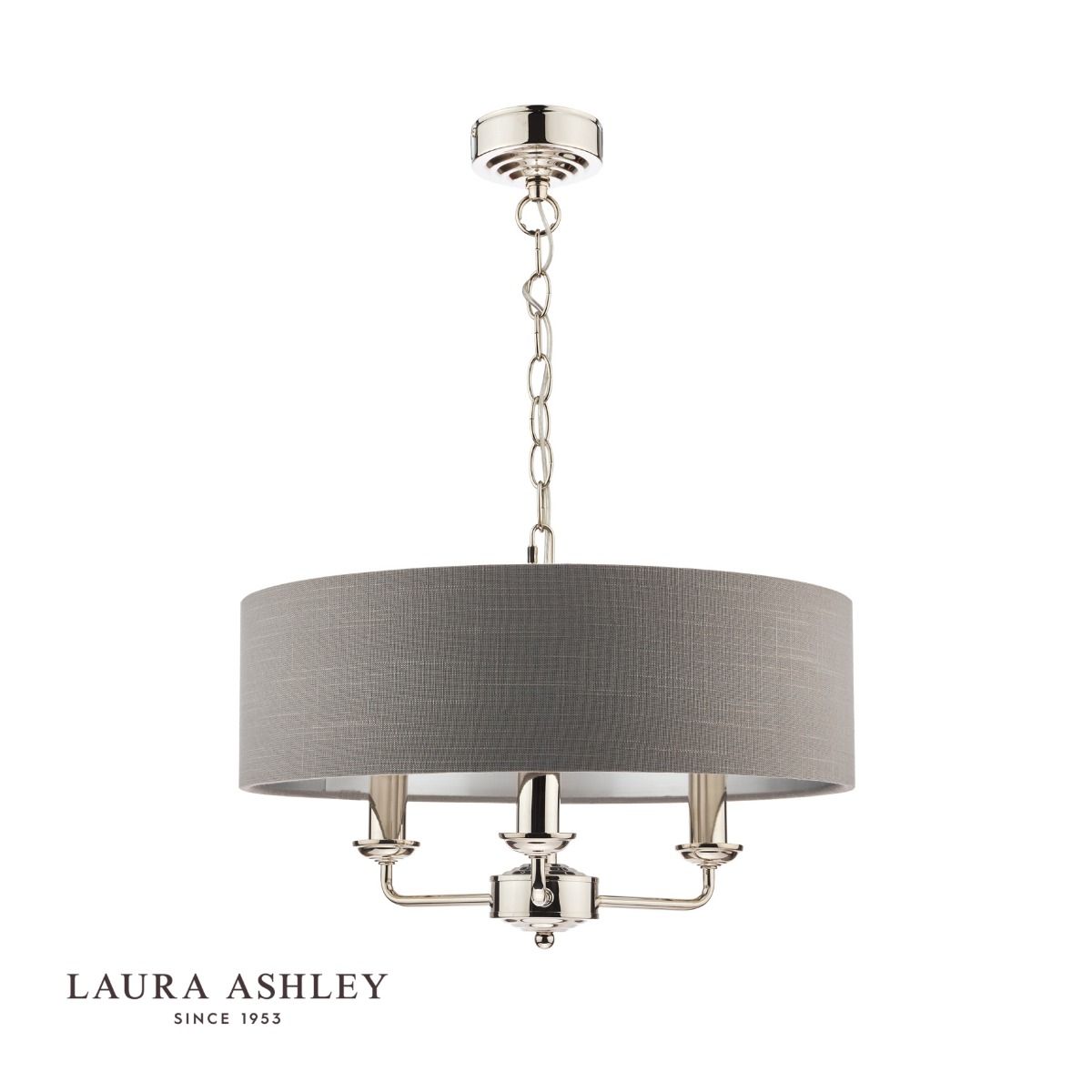 Laura Ashley Sorrento 3 Light Pendant Polished Nickel With Charcoal Shade