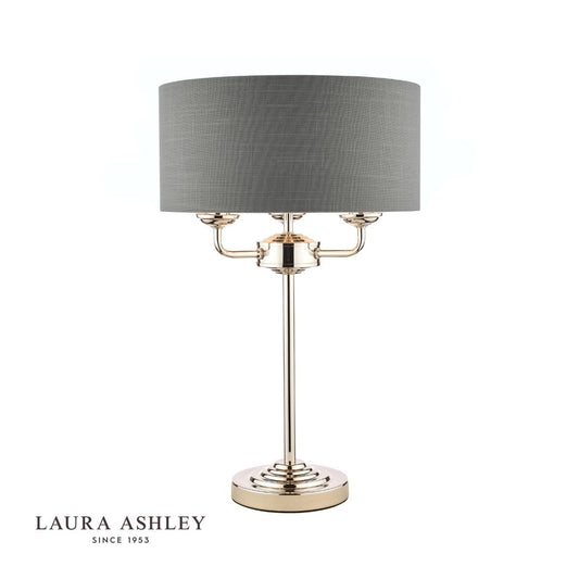 Laura Ashley Sorrento 3 Light Table Lamp Polished Nickel With Charcoal Shade