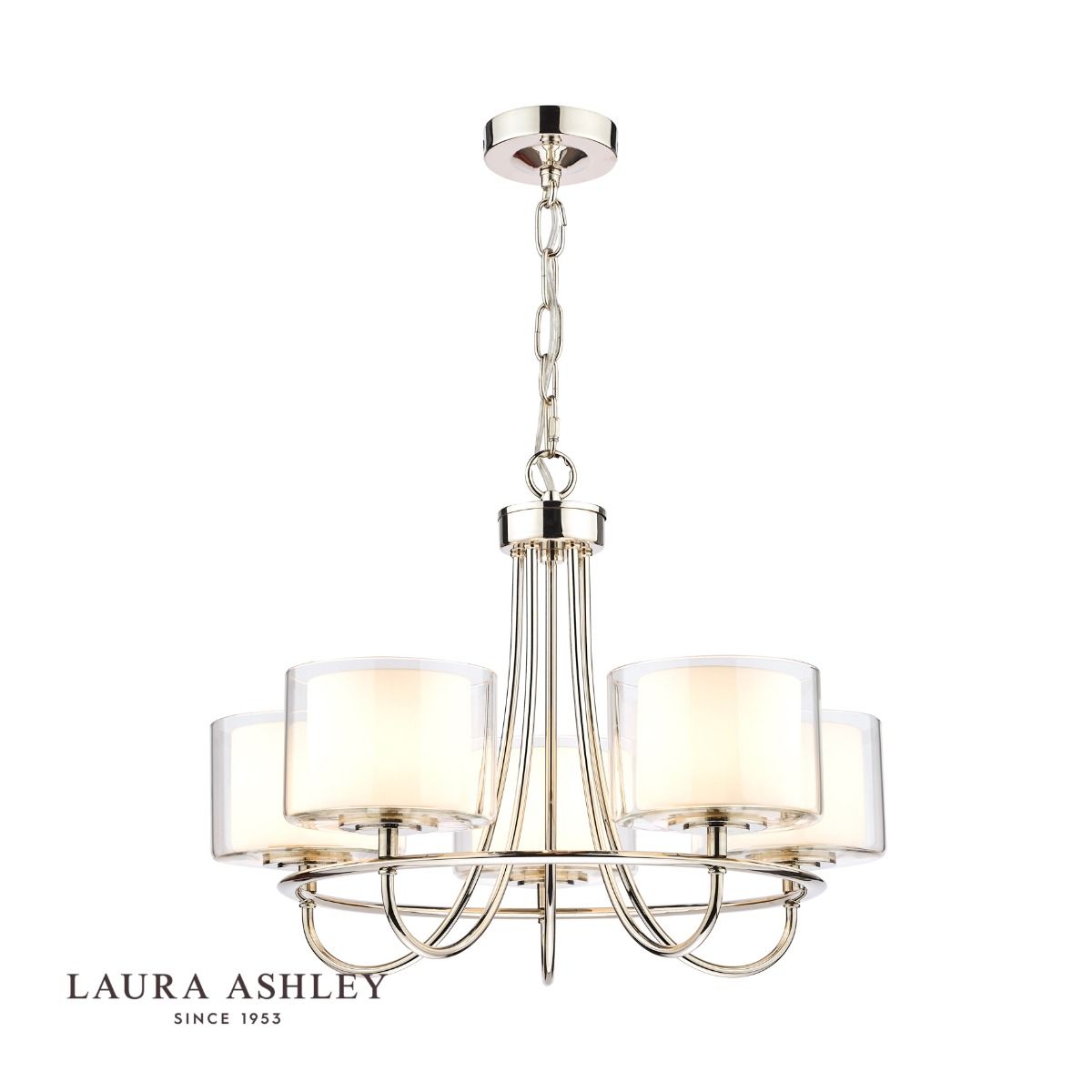 Laura Ashley Southwell 5lt Chandelier Polished Nickel & Glass Shades