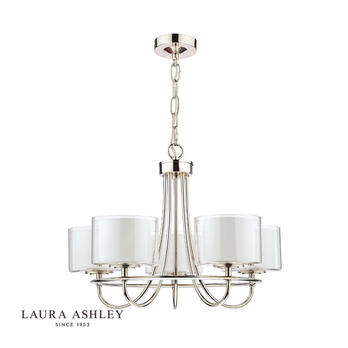 Laura Ashley Southwell 5lt Chandelier Polished Nickel & Glass Shades