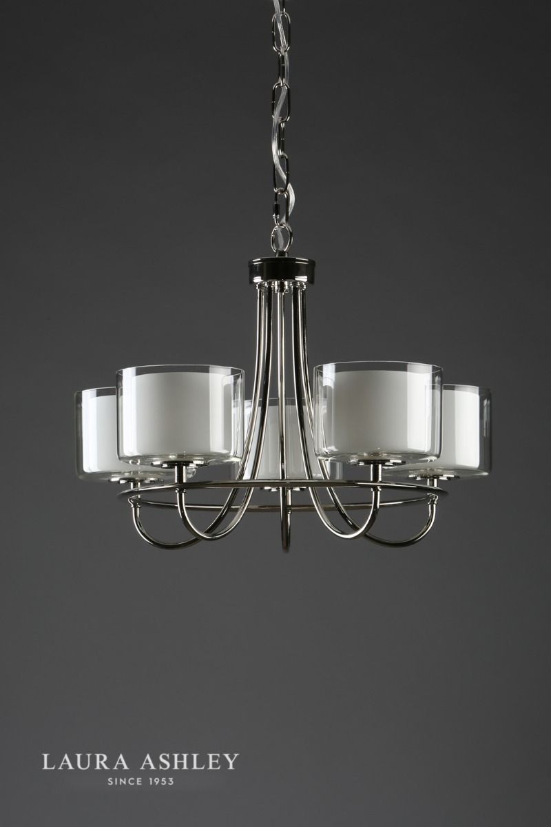 Laura Ashley Southwell 5lt Chandelier Polished Nickel & Glass Shades