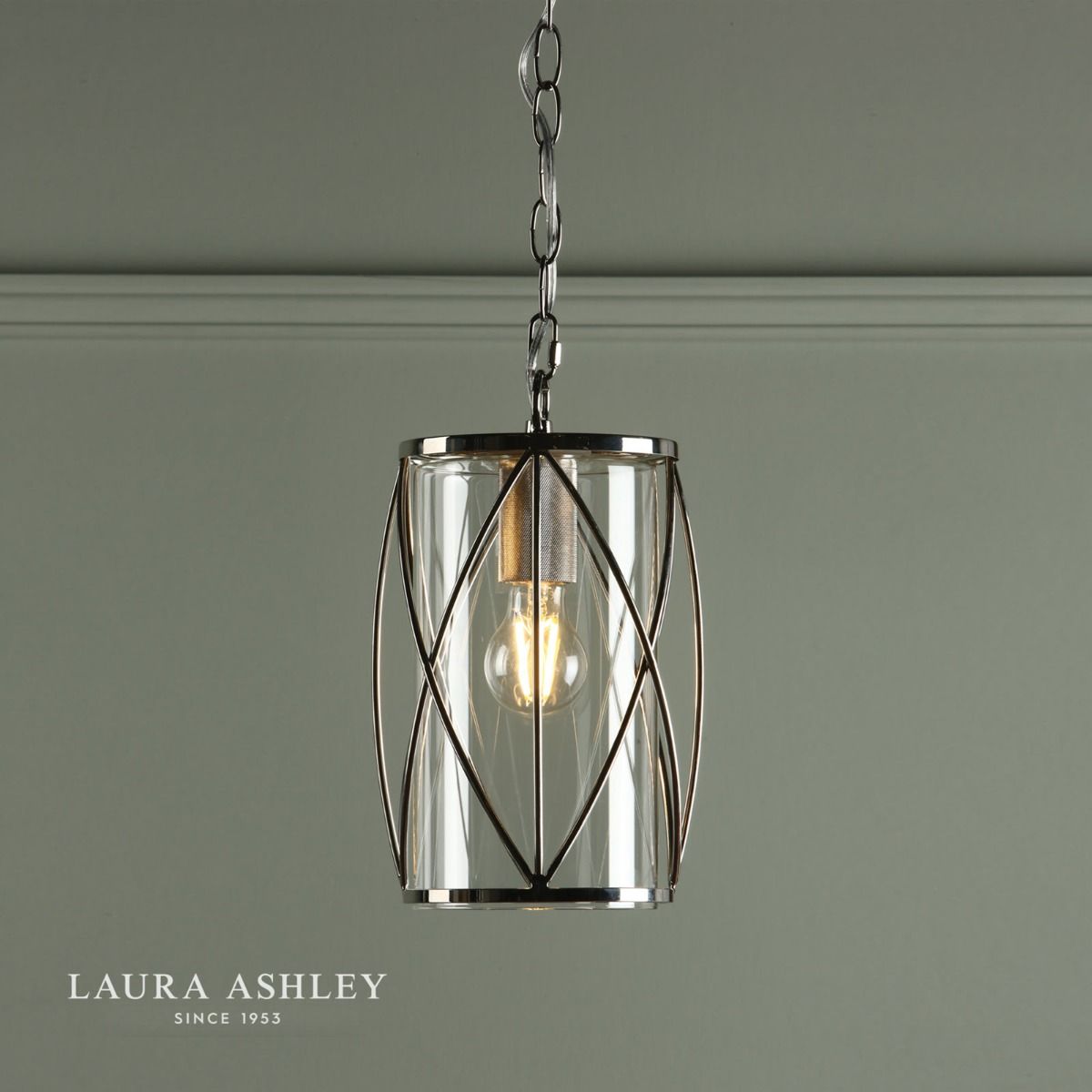 Laura Ashley Beckworth Lantern Polished Nickel Glass