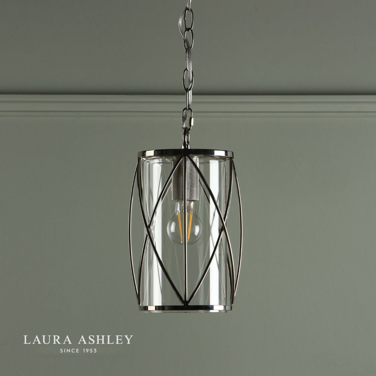 Laura Ashley Beckworth Lantern Polished Nickel Glass