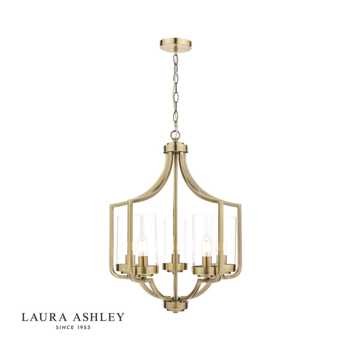 Laura Ashley Joseph 5lt Chandelier Antique Brass Glass