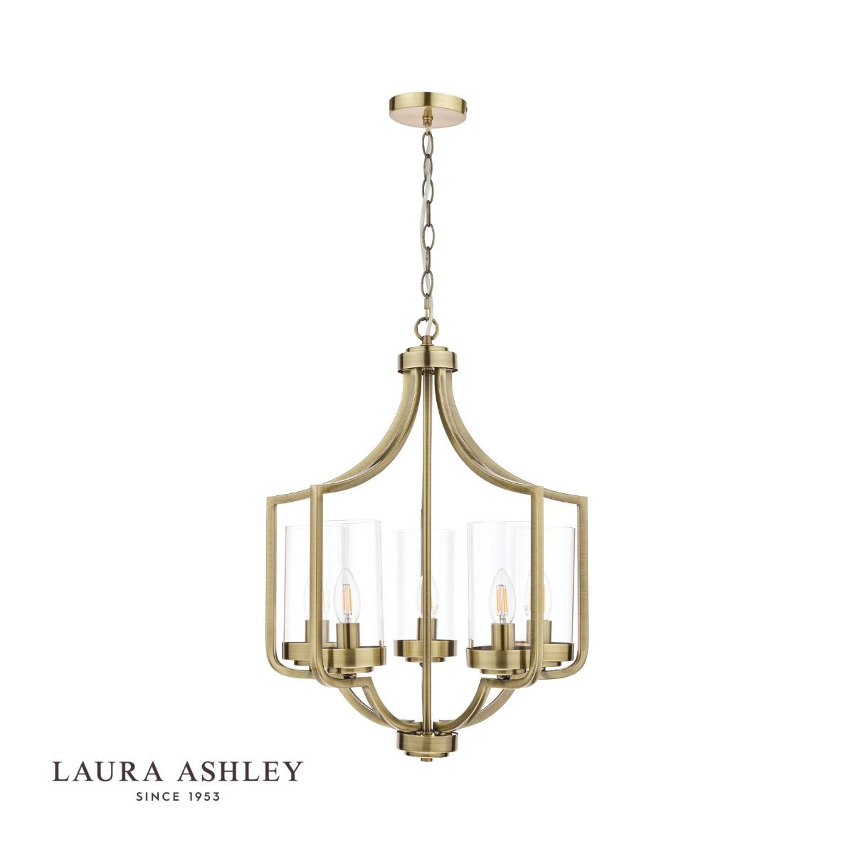 Laura Ashley Joseph 5lt Chandelier Antique Brass Glass