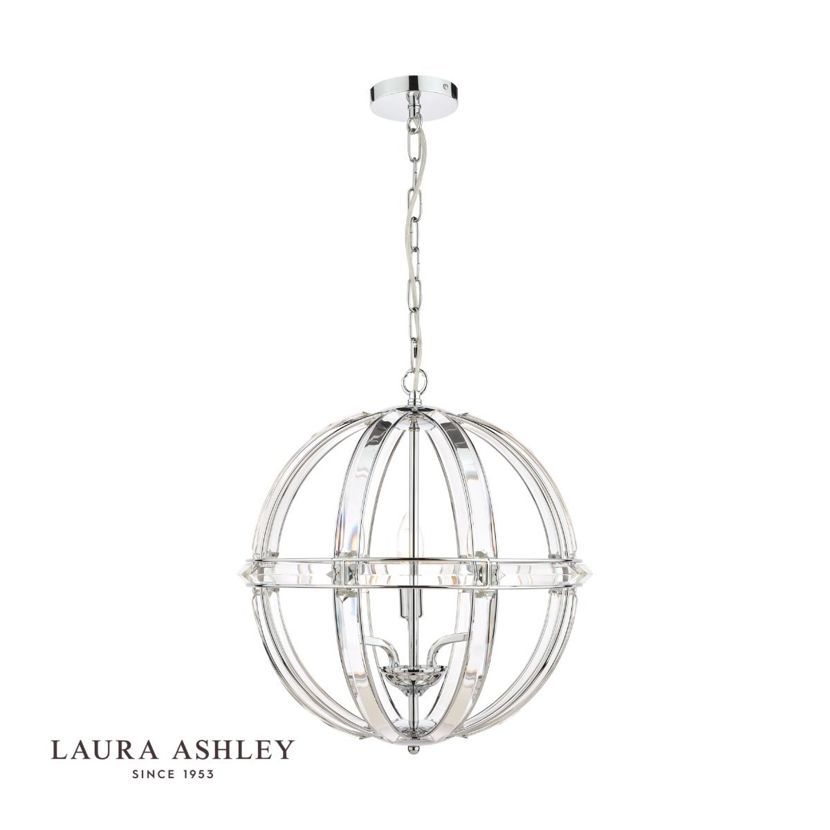 Laura Ashley Aidan Glass & Polished Chrome 3 Light Globe Chandelier