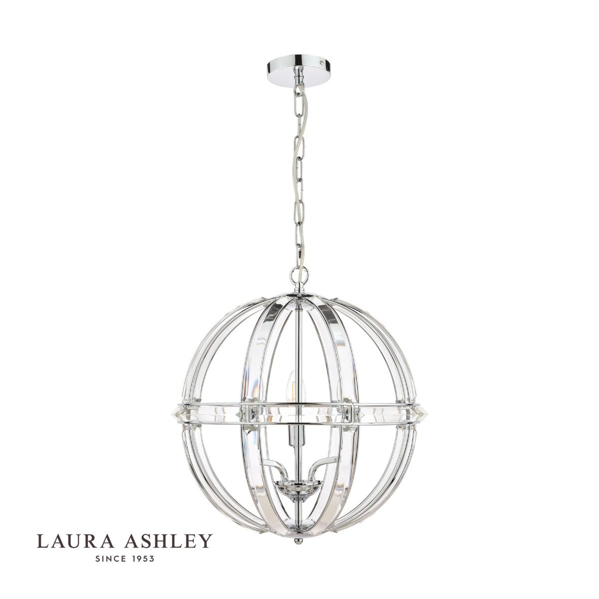 Laura Ashley Aidan Glass & Polished Chrome 3 Light Globe Chandelier