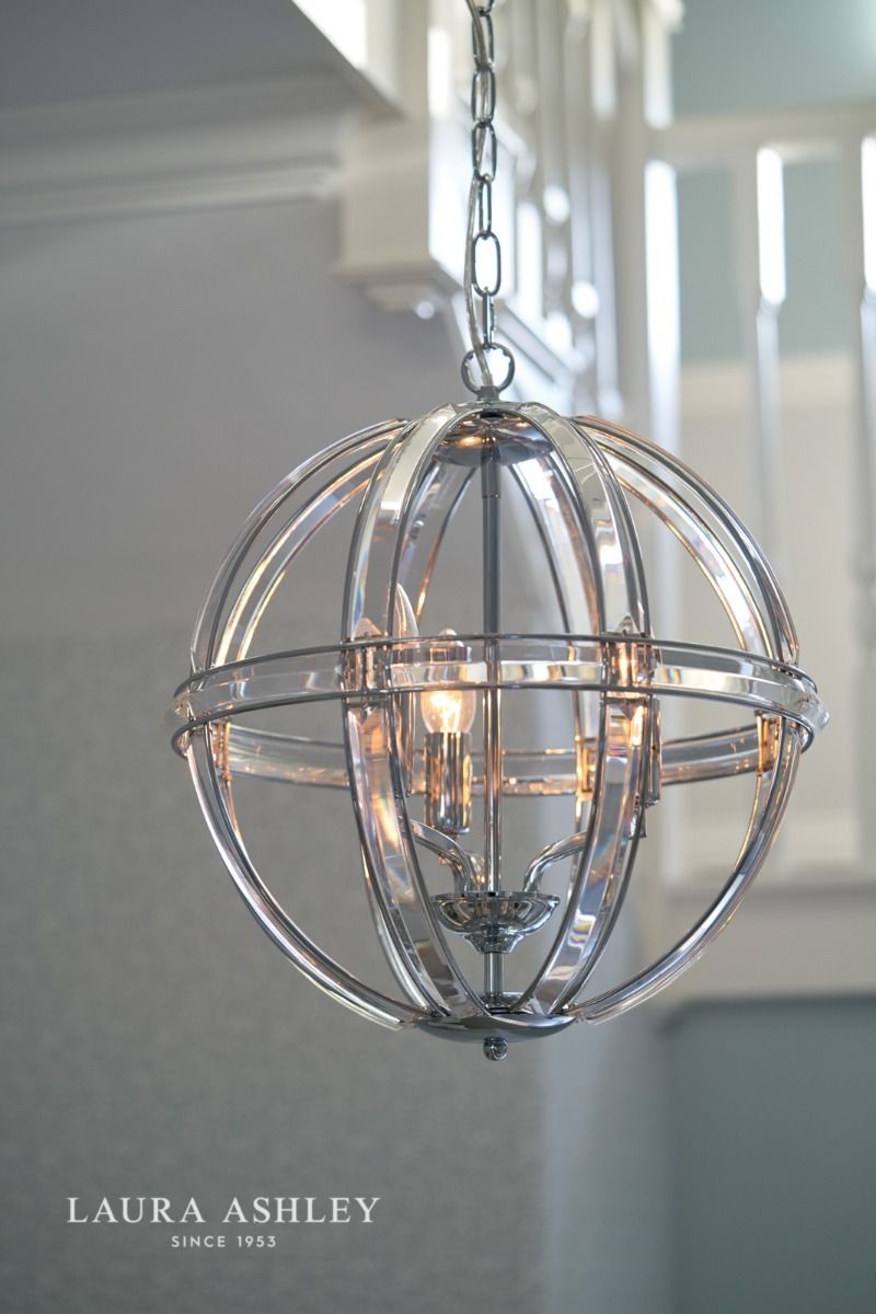 Laura Ashley Aidan Glass & Polished Chrome 3 Light Globe Chandelier