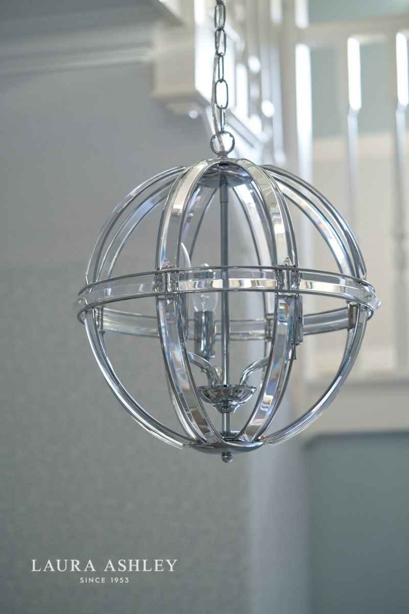 Laura Ashley Aidan Glass & Polished Chrome 3 Light Globe Chandelier