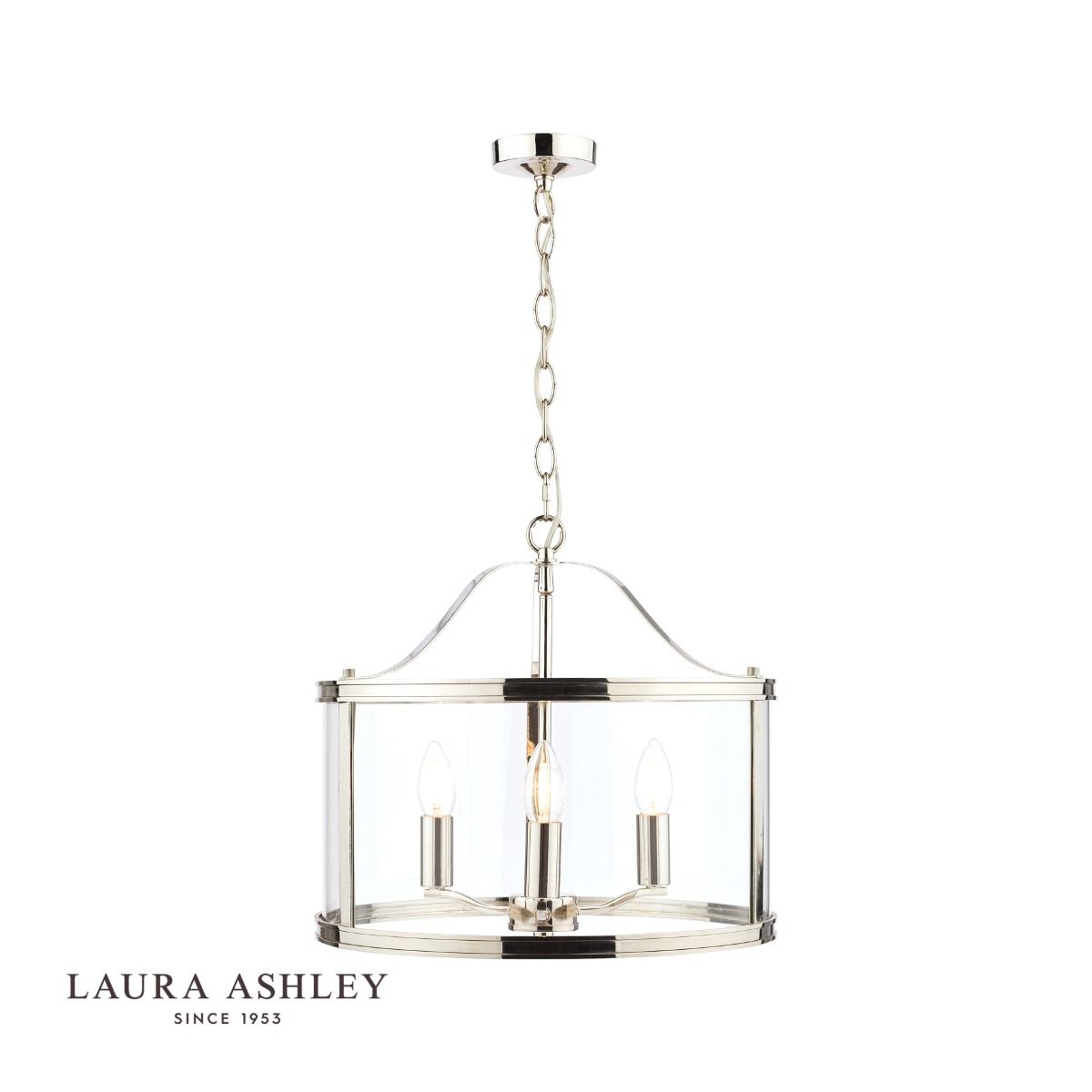 Laura Ashley Harrington 3lt Pendant Polished Nickel Glass