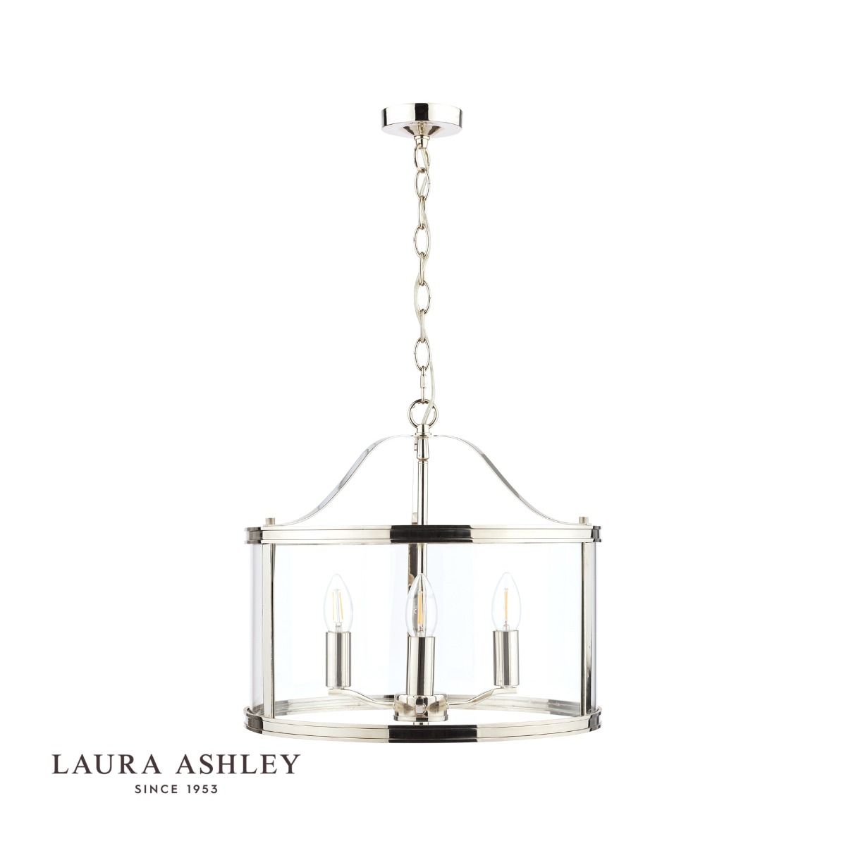 Laura Ashley Harrington 3lt Pendant Polished Nickel Glass