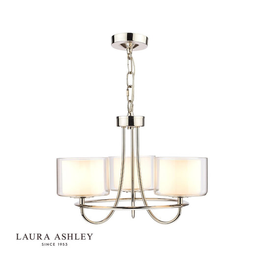 Laura Ashley Southwell 3lt Chandelier Polished Nickel & Glass Shades