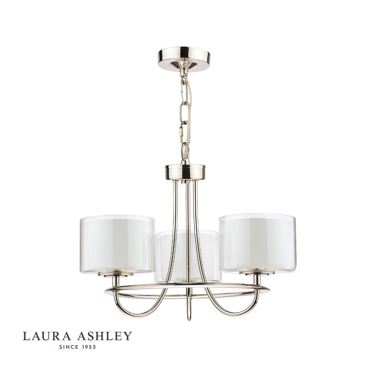 Laura Ashley Southwell 3lt Chandelier Polished Nickel & Glass Shades