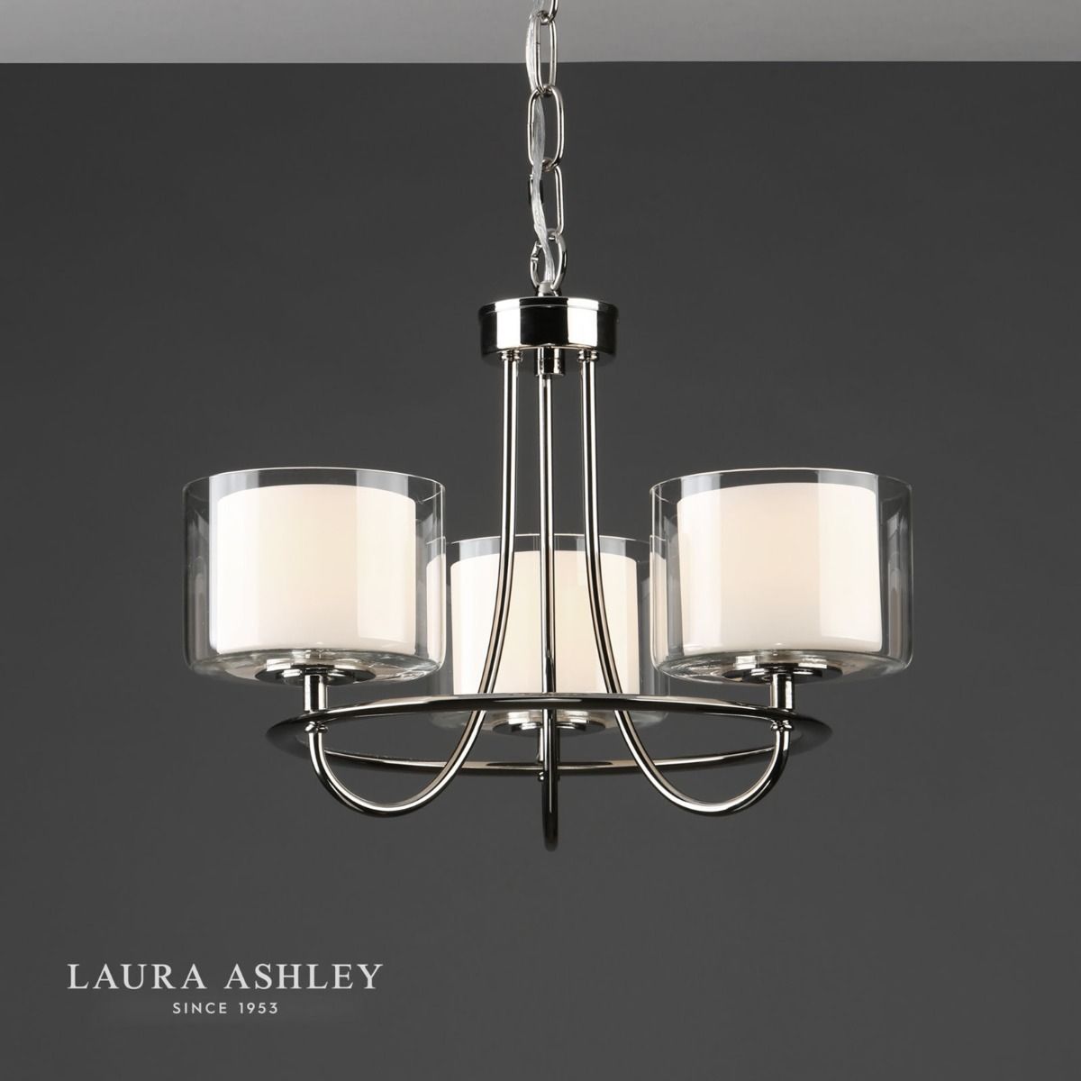 Laura Ashley Southwell 3lt Chandelier Polished Nickel & Glass Shades