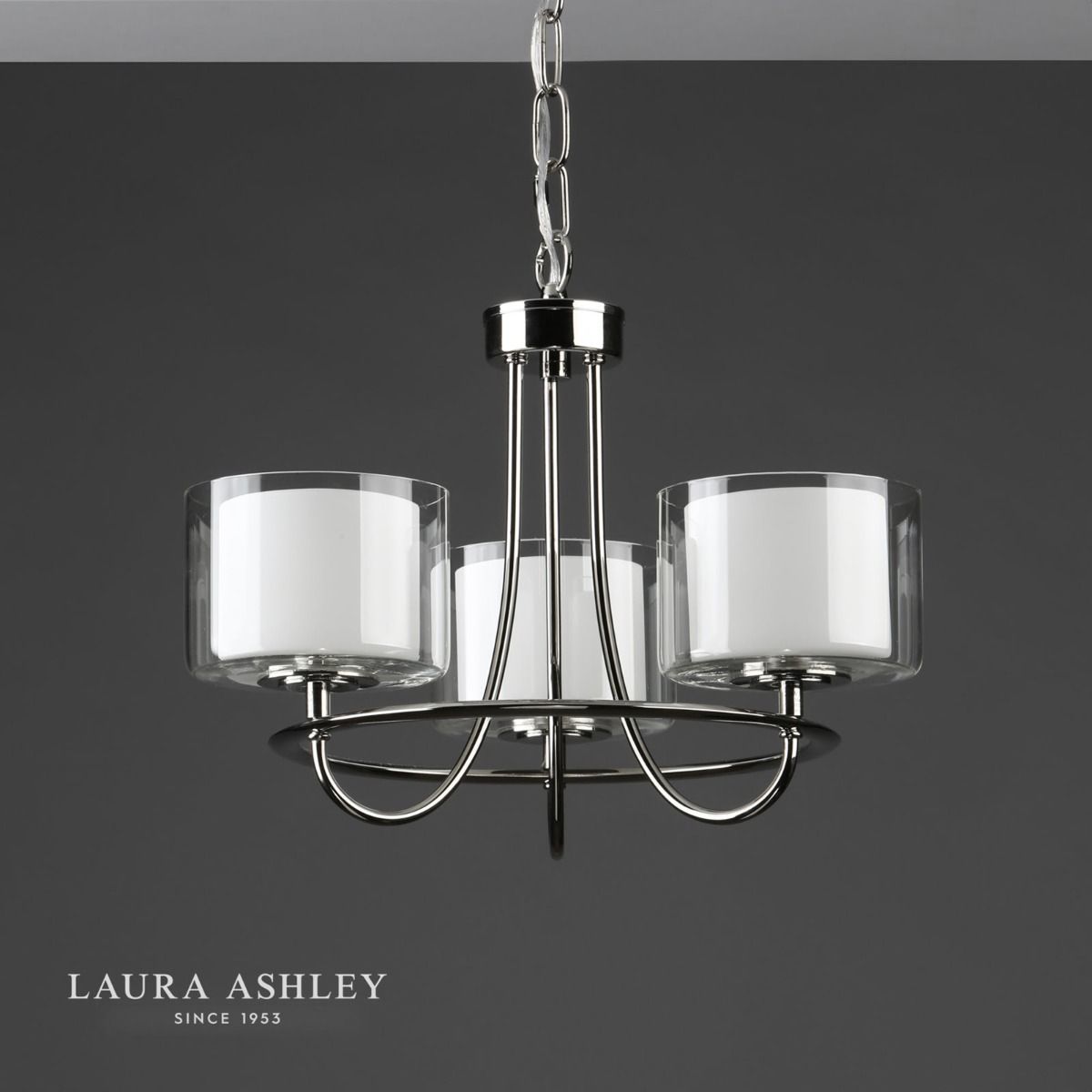 Laura Ashley Southwell 3lt Chandelier Polished Nickel & Glass Shades