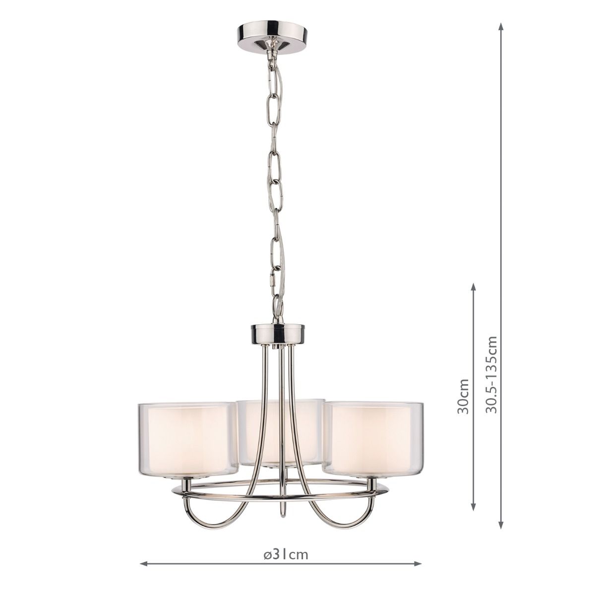 Laura Ashley Southwell 3lt Chandelier Polished Nickel & Glass Shades