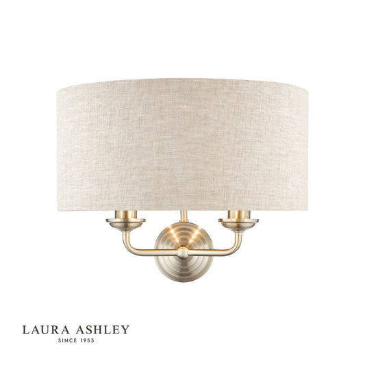 Laura Ashley Sorrento 2 Light Wall Light Satin Nickel With Natural Shade