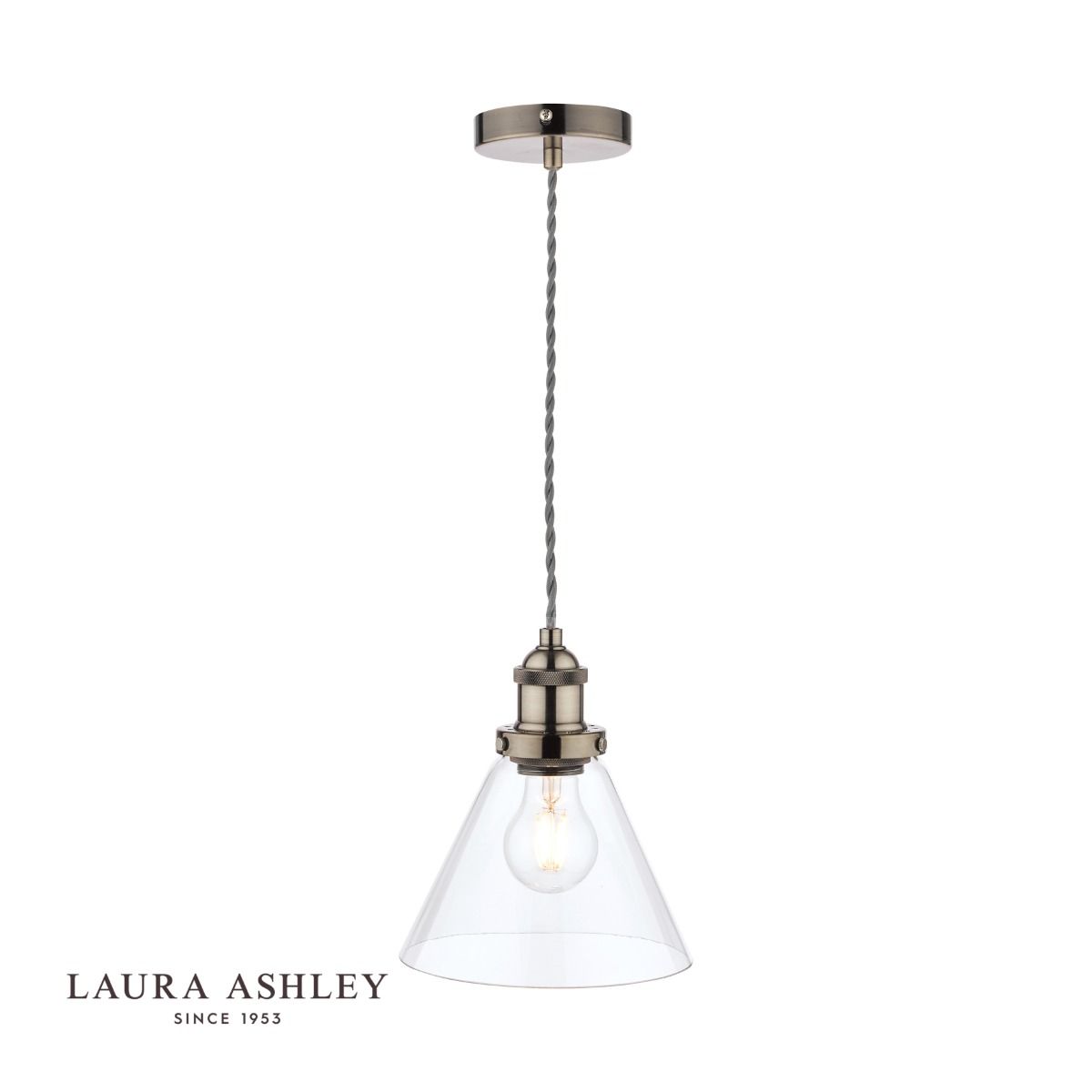 Laura Ashley Isaac Pendant Satin Nickel Glass