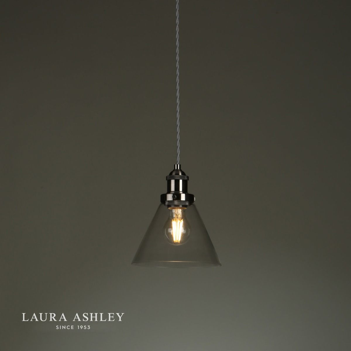 Laura Ashley Isaac Pendant Satin Nickel Glass