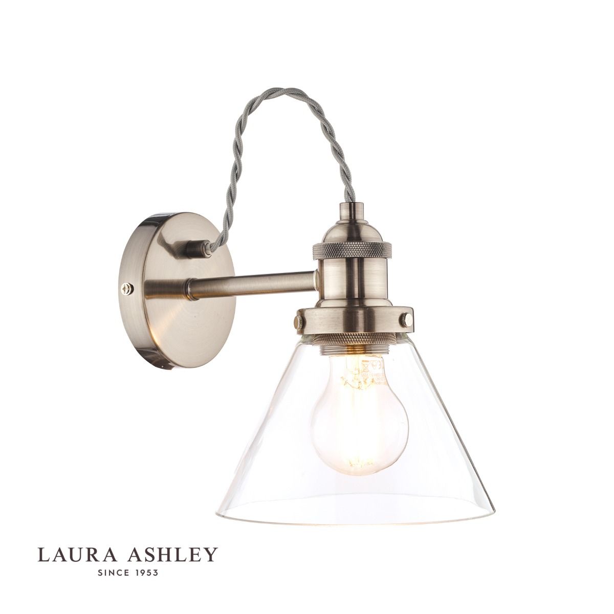 Laura Ashley Isaac Wall Light Satin Nickel Glass