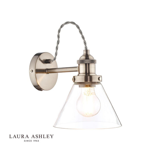 Laura Ashley Isaac Wall Light Satin Nickel Glass