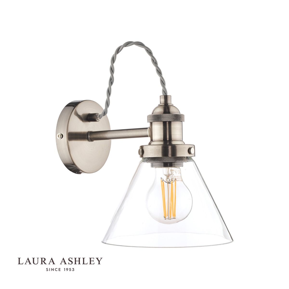 Laura Ashley Isaac Wall Light Satin Nickel Glass