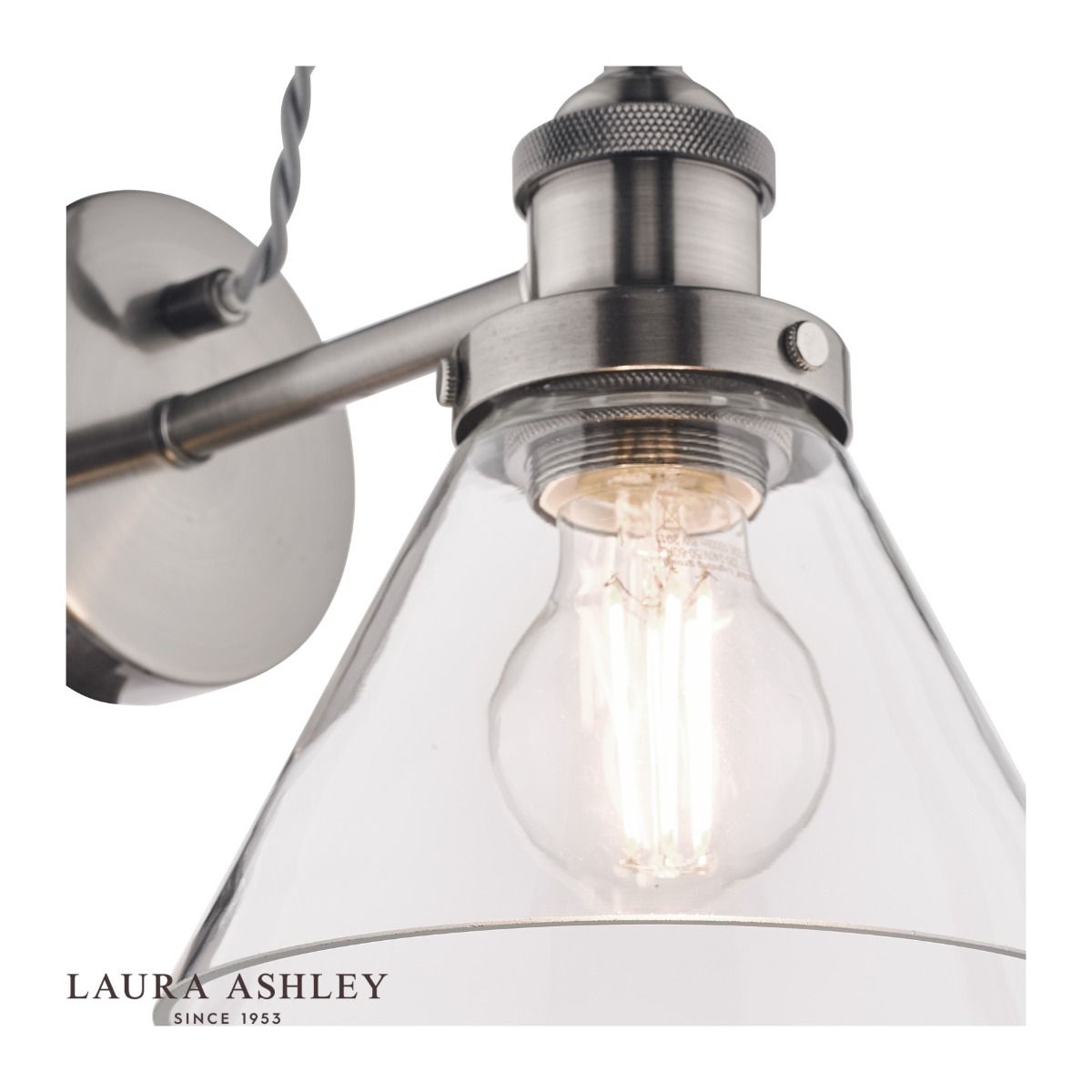 Laura Ashley Isaac Wall Light Satin Nickel Glass