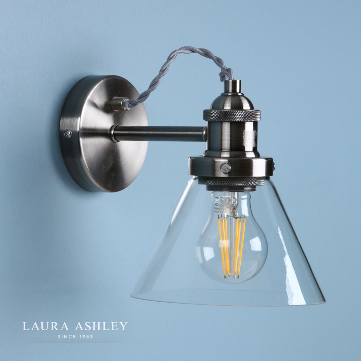 Laura Ashley Isaac Wall Light Satin Nickel Glass
