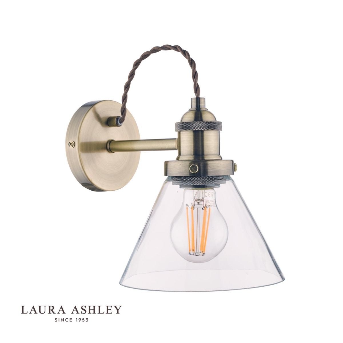 Laura Ashley Isaac Wall Light Antique Brass Glass