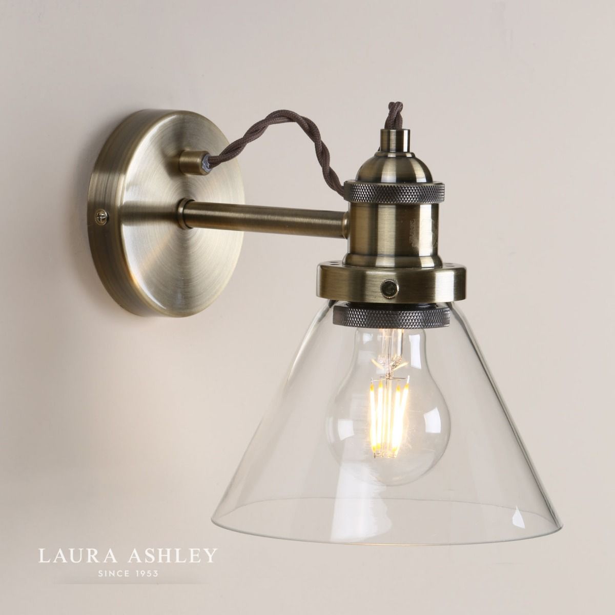 Laura Ashley Isaac Wall Light Antique Brass Glass