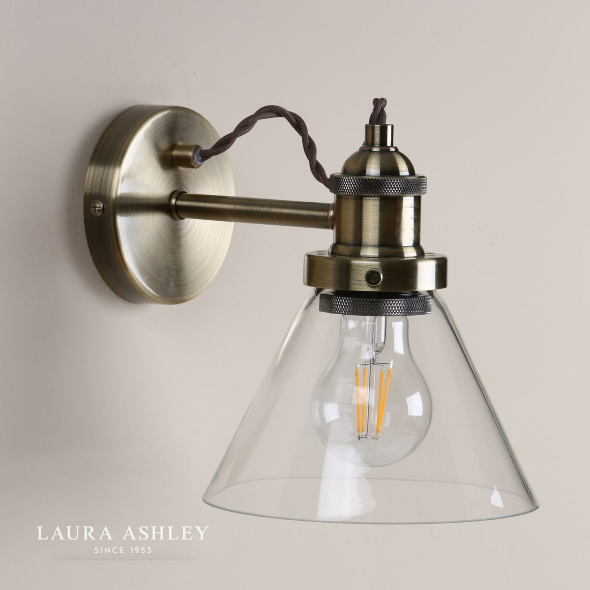 Laura Ashley Isaac Wall Light Antique Brass Glass