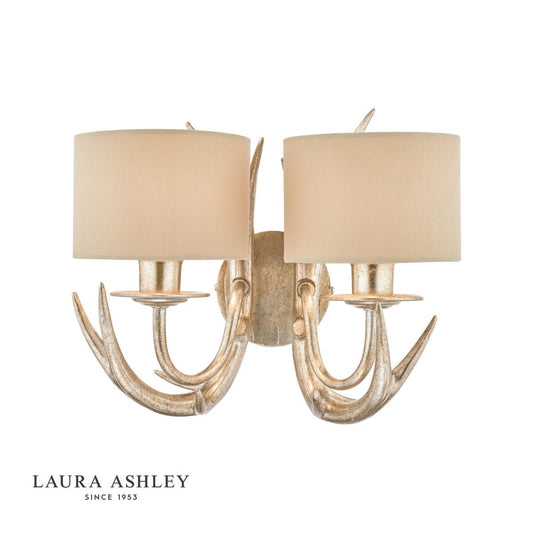 Laura Ashley Mulroy Antler 2lt Wall Light Champagne With Shades