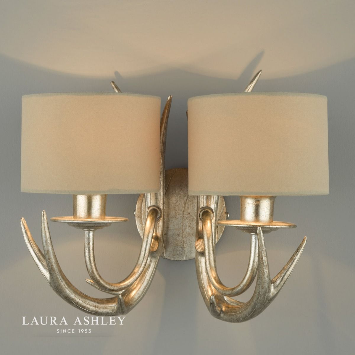 Laura Ashley Mulroy Antler 2lt Wall Light Champagne With Shades