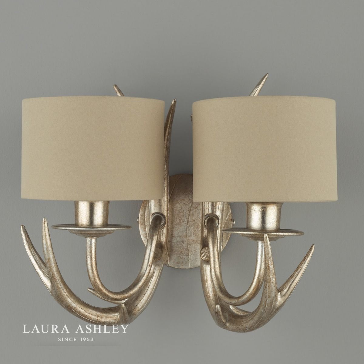 Laura Ashley Mulroy Antler 2lt Wall Light Champagne With Shades