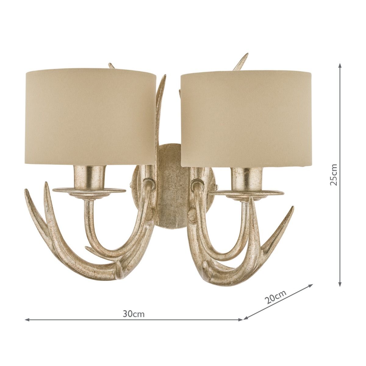 Laura Ashley Mulroy Antler 2lt Wall Light Champagne With Shades