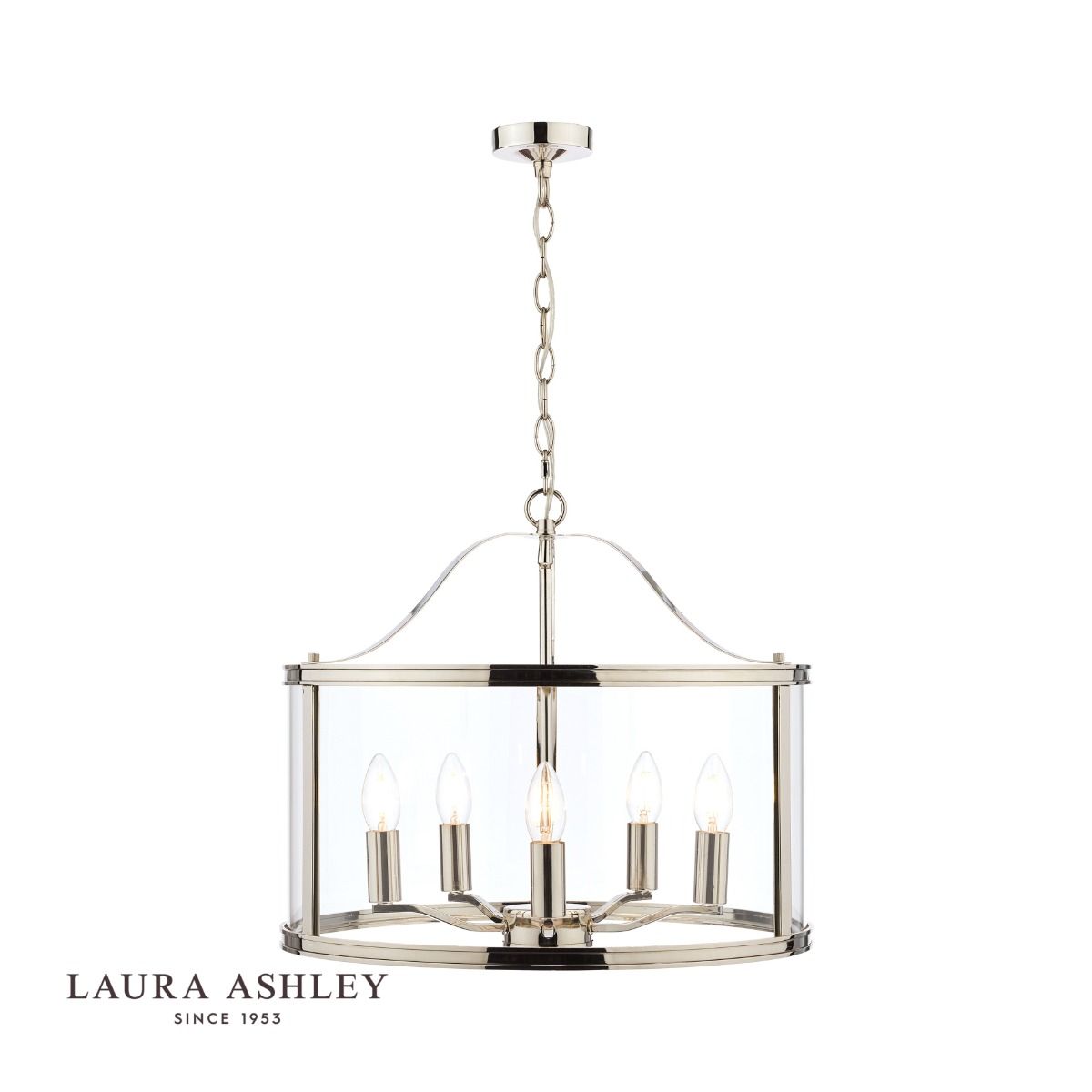 Laura Ashley Harrington 5lt Pendant Polished Nickel Glass