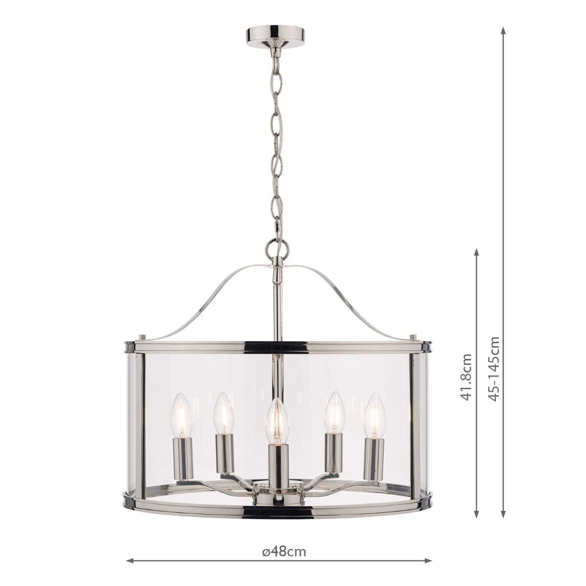 Laura Ashley Harrington 5lt Pendant Polished Nickel Glass