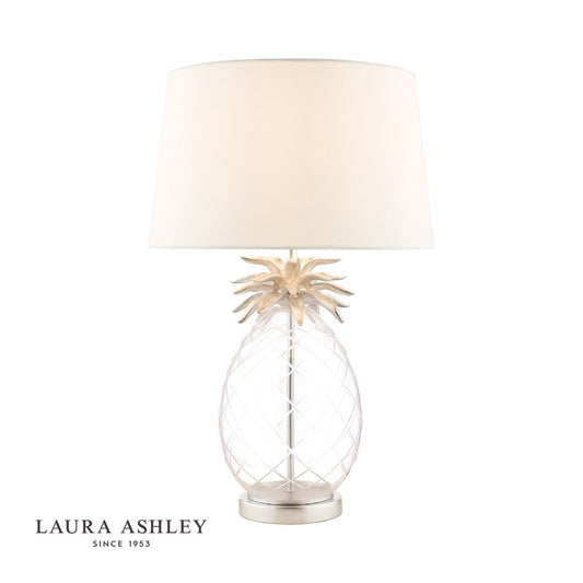 Laura Ashley Pineapple Table Lamp Clear Cut Glass & Brushed Chrome With Shade