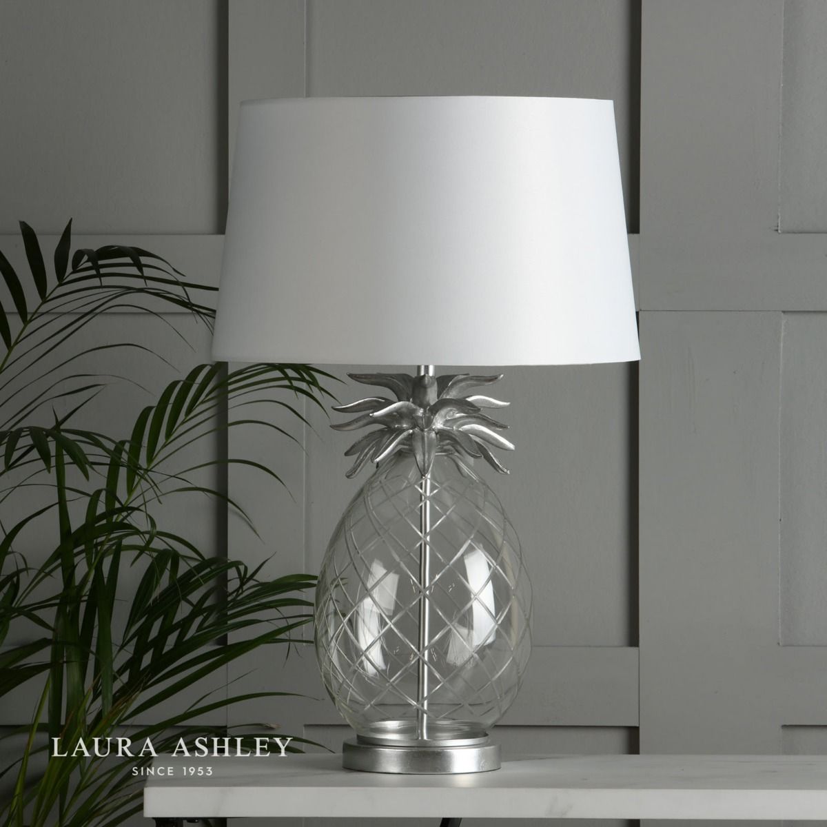 Laura Ashley Pineapple Table Lamp Clear Cut Glass & Brushed Chrome With Shade