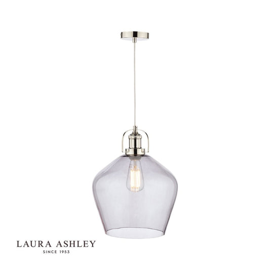 Laura Ashley Rye Pendant Polished Nickel Smoked Glass