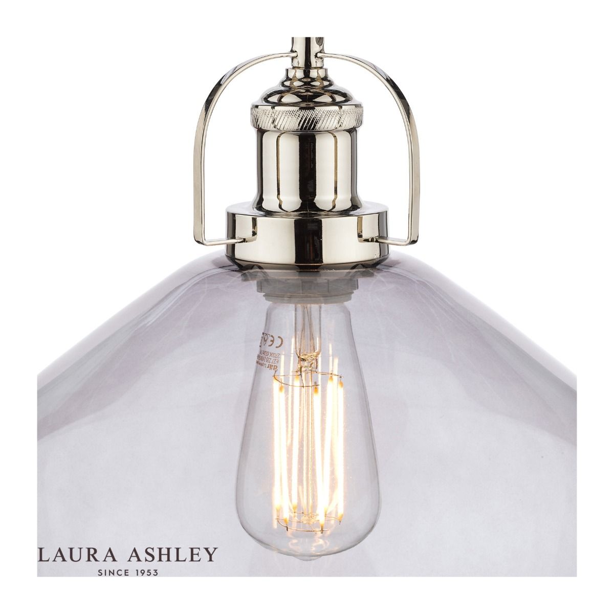 Laura Ashley Rye Pendant Polished Nickel Smoked Glass